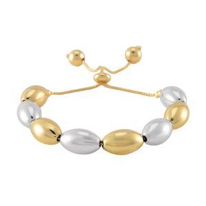 Women's Oval Shaped Silver & Gold Tone Beaded 6-8.5 Inches Bolo Bracelet